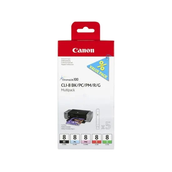 Genuine Canon CLI-8BK/PC/PM/R/G Ink Cartridge Multipack 0620B027