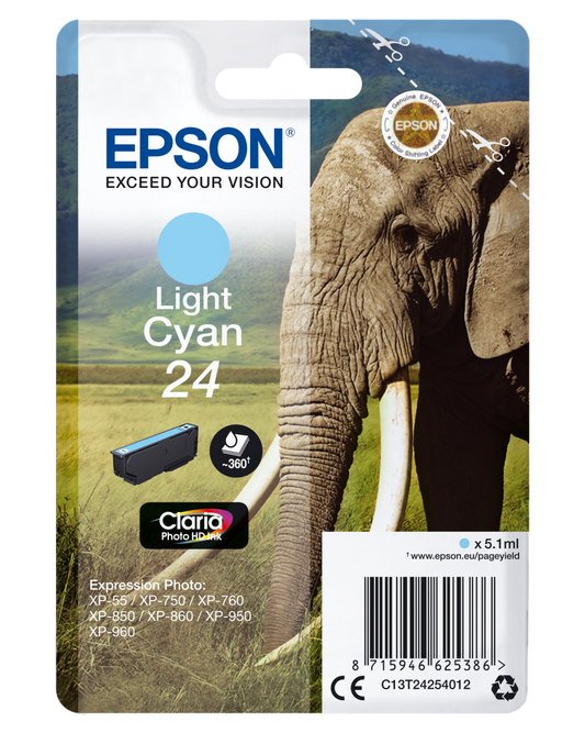 Genuine Epson 24 Light Cyan Ink Cartridge