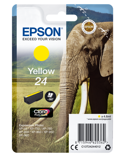 Genuine Epson 24 Yellow Ink Cartridge