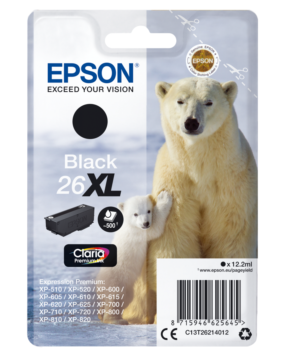 Genuine Epson 26XL Black Ink Cartridge C13T26214012