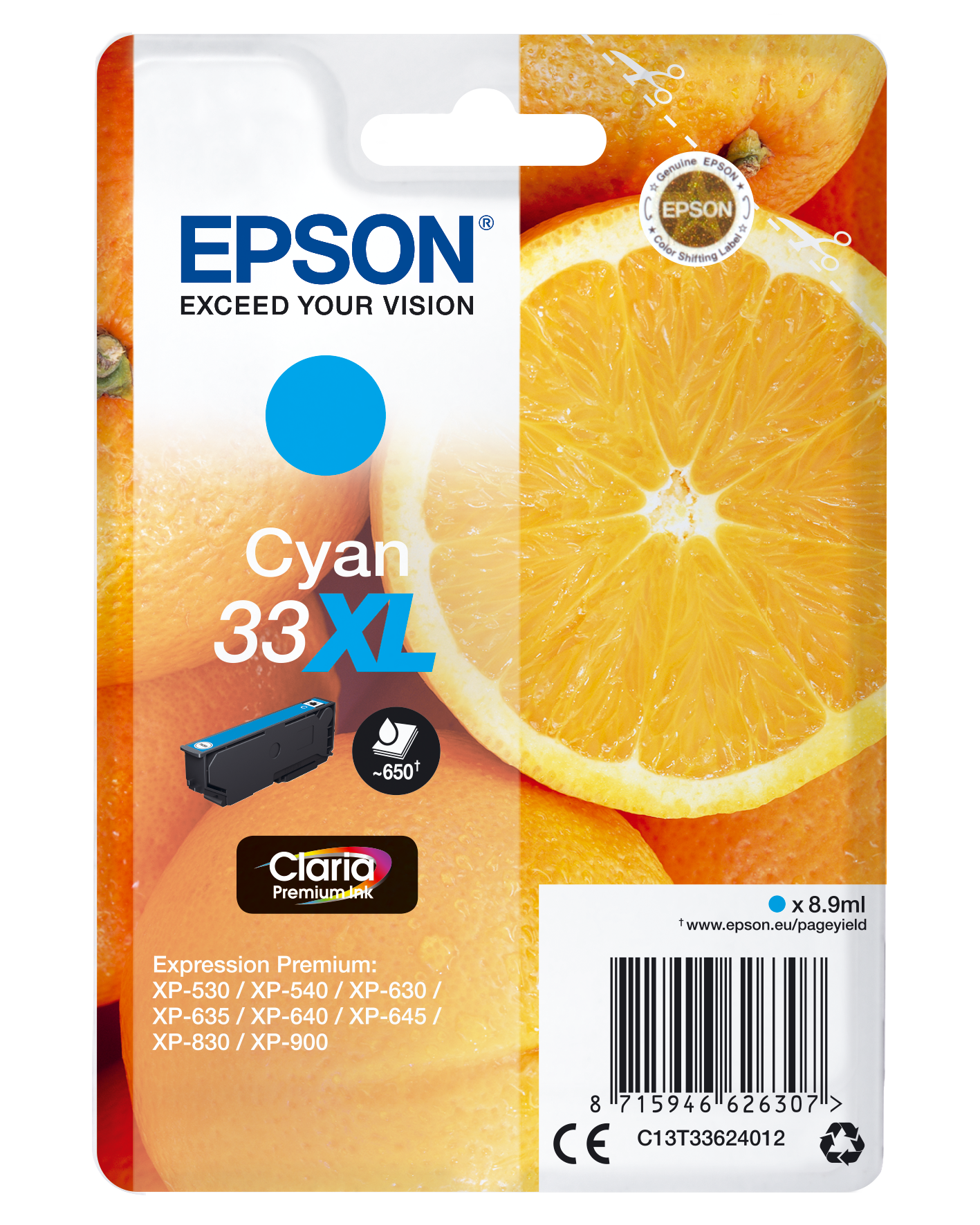 Genuine Epson 33XL Cyan Ink Cartridge
