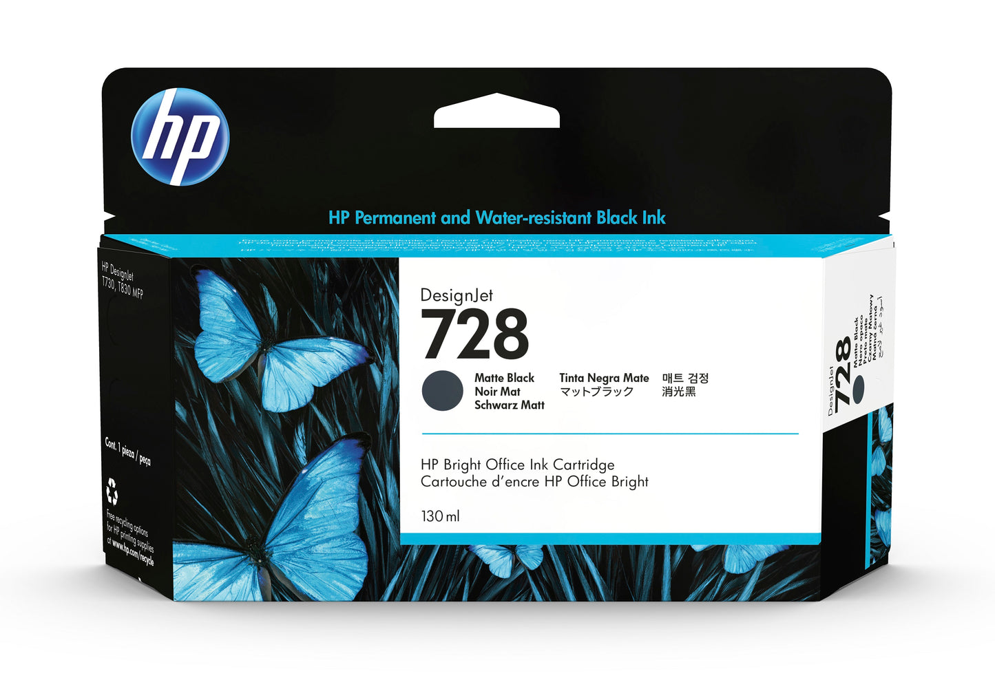 Genuine HP 728 Matte Black Ink Cartridge 130ml 3WX25A