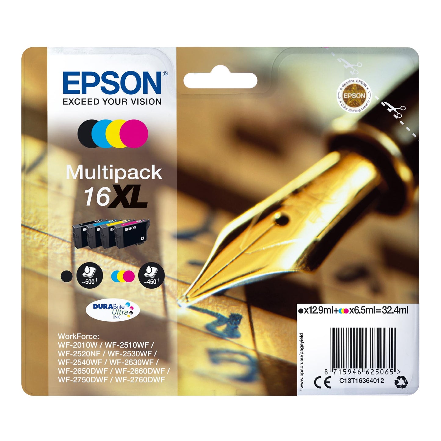 Genuine Epson 16XL Multipack Black/Cyan/Magenta/Yellow Ink Cartridge Pen & Crossword C13T16364012