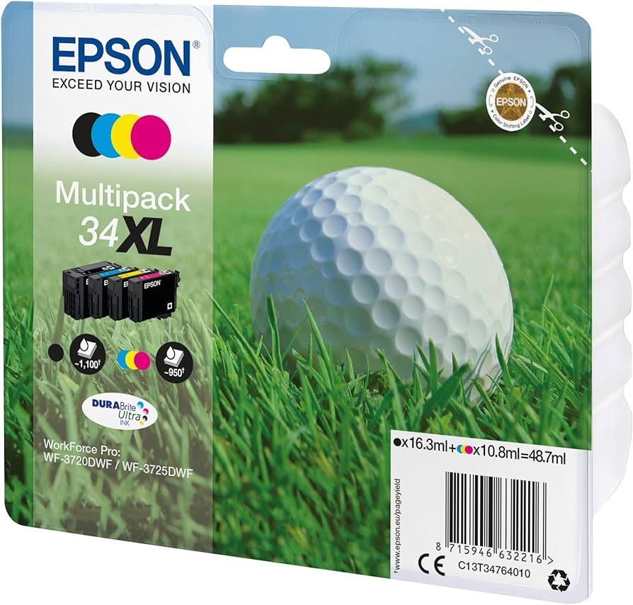 Genuine Epson 34XL Black/Cyan/Magenta/Yellow Ink Cartridge Multipack C13T34764010