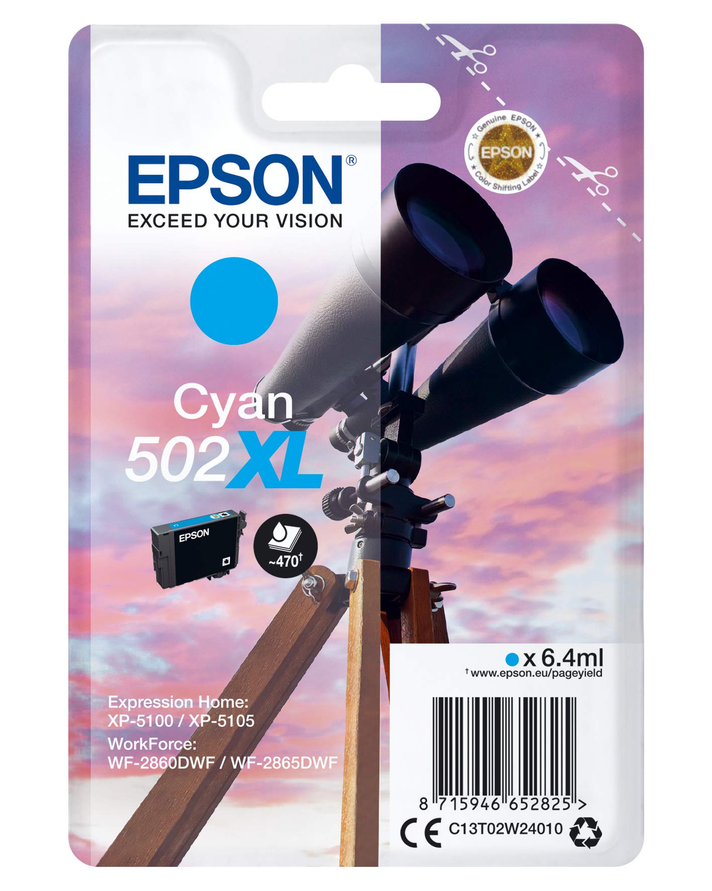 Genuine Epson 502XL Cyan Ink Cartridge