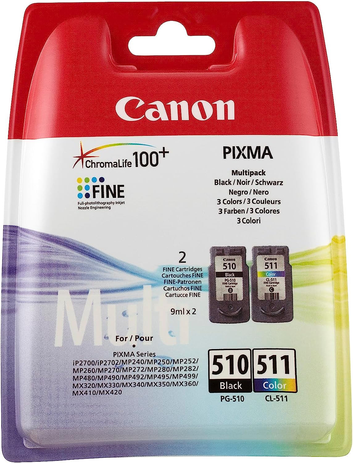Genuine Canon PG-510 Black CL-511 Colour Ink Cartridge Twin Pack