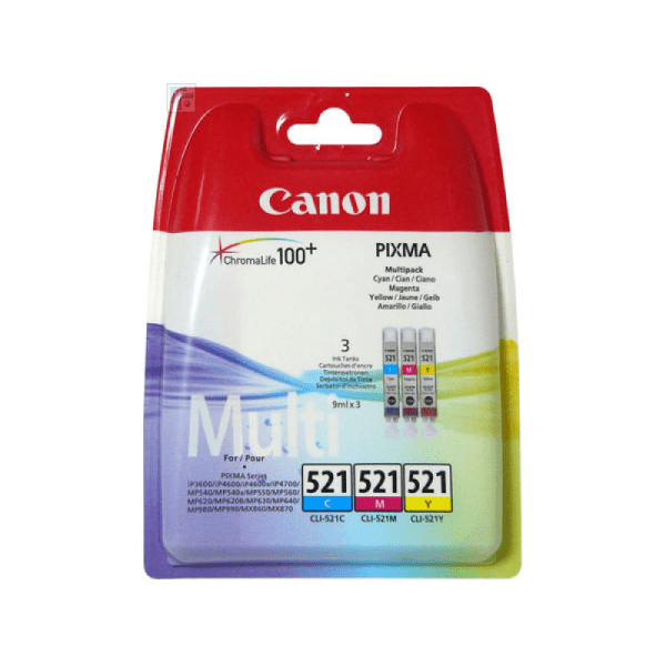 Genuine Canon CLI-521 Cyan Magenta Yellow Ink Cartridge Multipack 2934B007