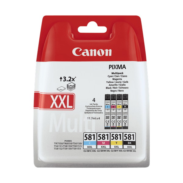 Genuine Canon CLI-581XXL Black/Cyan/Magenta/Yellow Multipack 1998C005