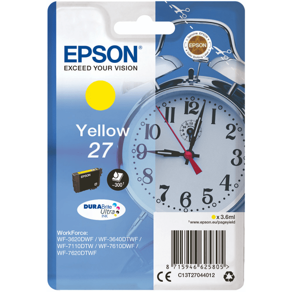 Genuine Epson 27 Yellow Ink Cartridge C13T27044012