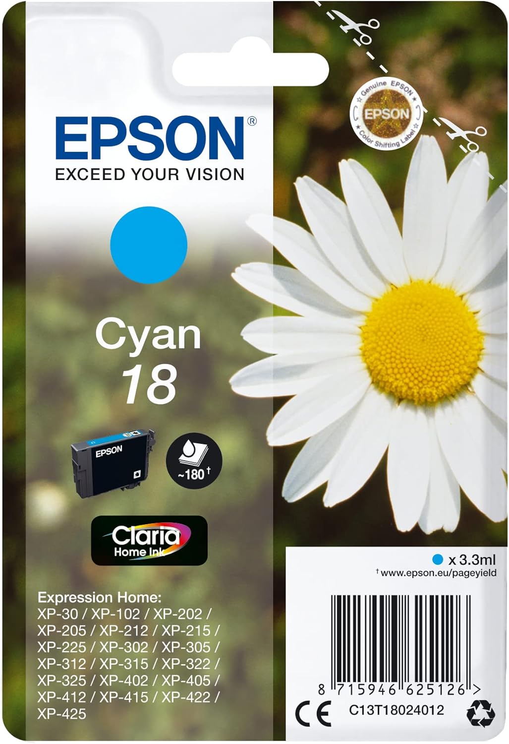 Genuine Epson 18 Cyan Ink Cartridge