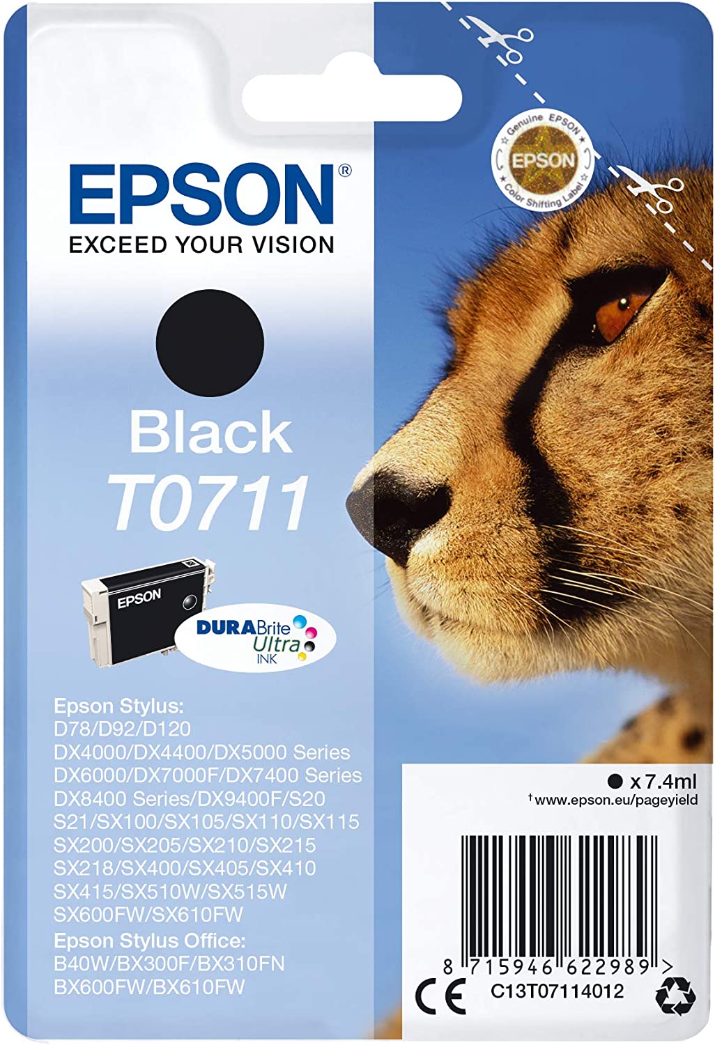 Genuine Epson T0711 Black Ink Cartridge C13T07114012