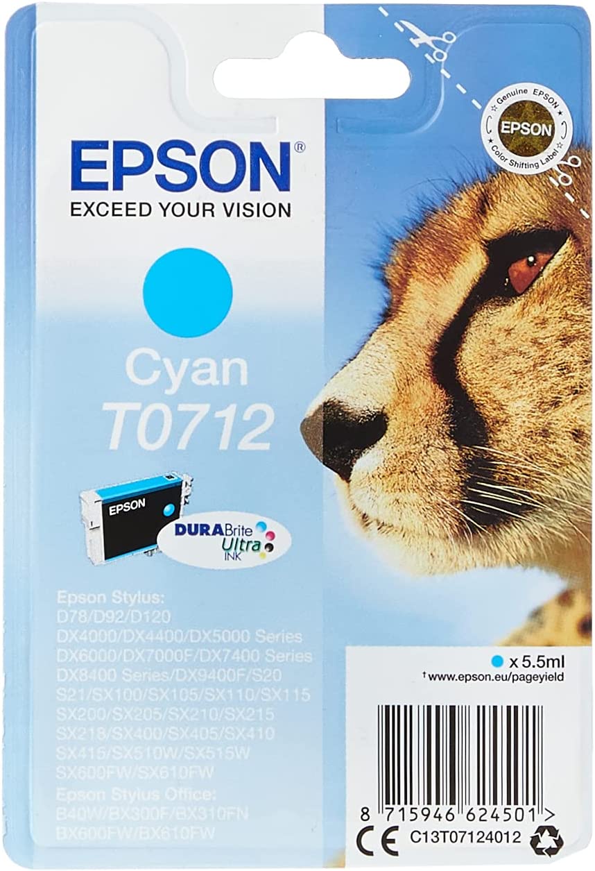 Genuine Epson T0712 Cyan Ink Cartridge C13T07124012