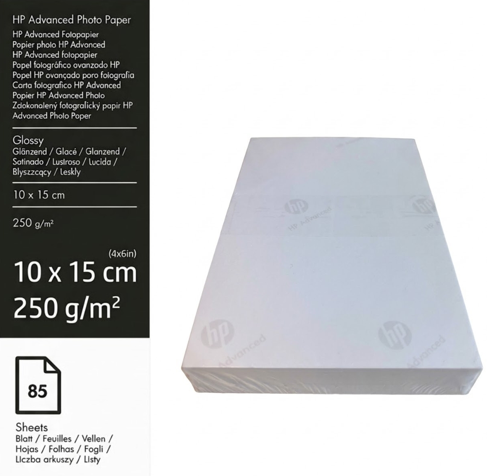 Genuine HP Advanced Photo Paper Glossy 10x15cm 250g/m² Pack of 85
