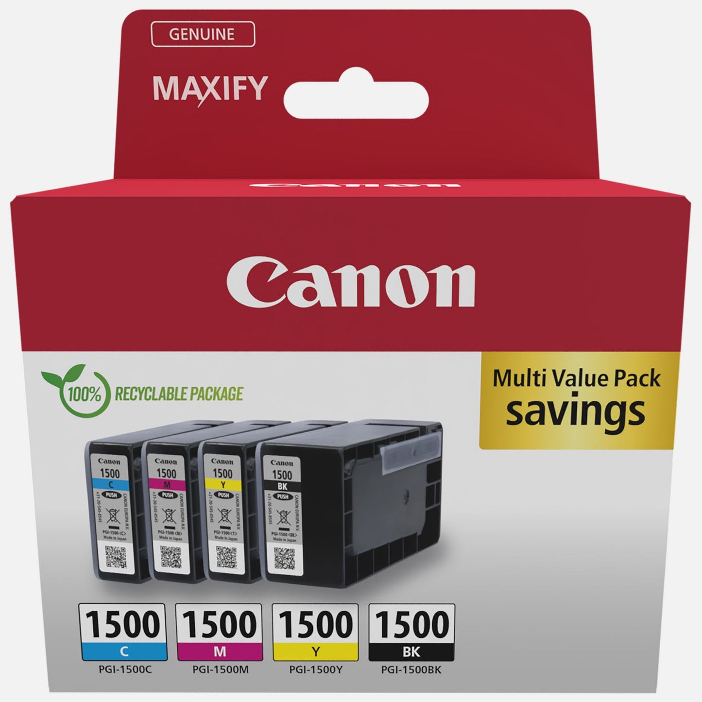 Genuine Canon PGI-1500 Black/Cyan/Magenta/Yellow Ink Cartridge Multipack