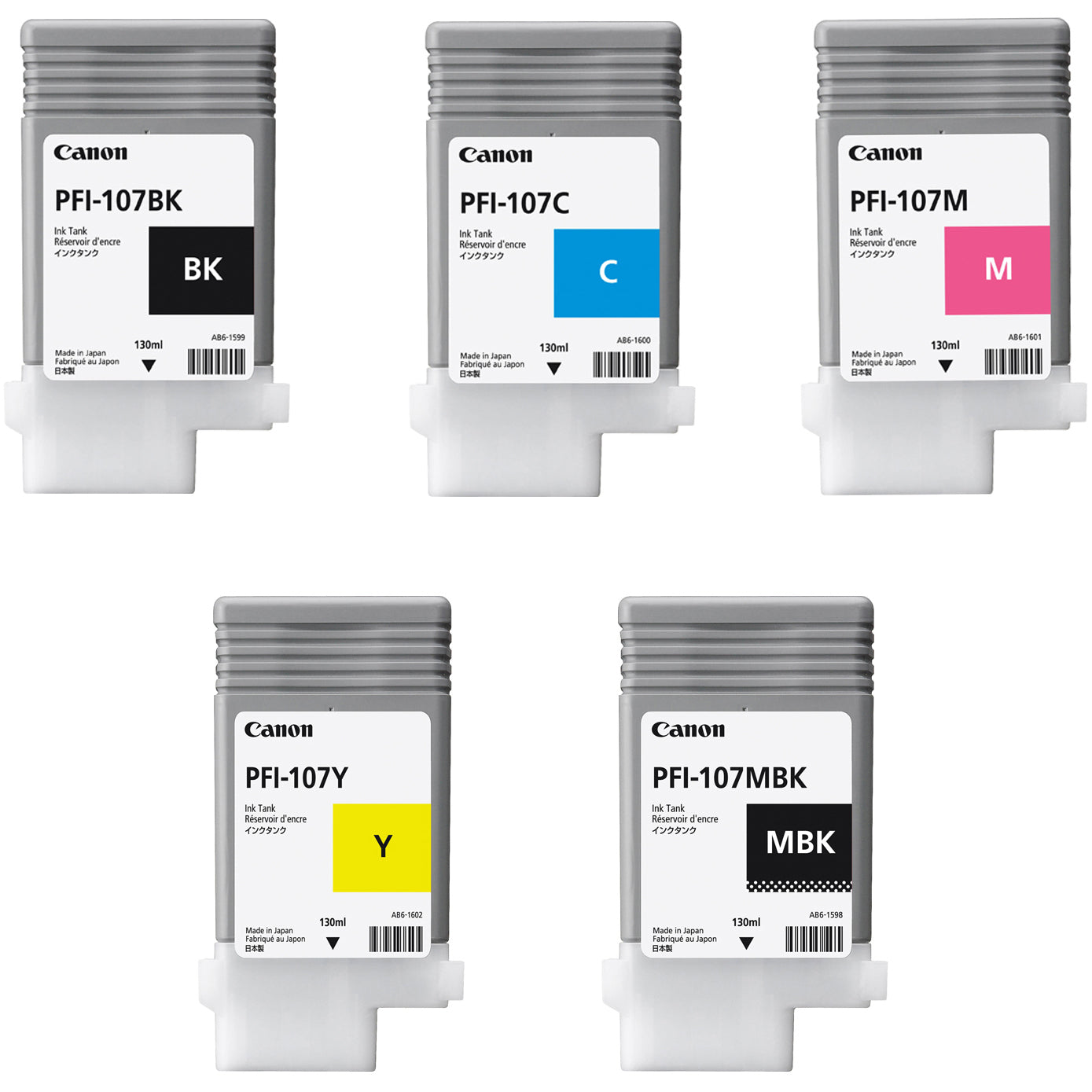 Genuine Canon PFI-107 Cyan/Magenta/Yellow/Black/Matte Black Ink Cartridge Set