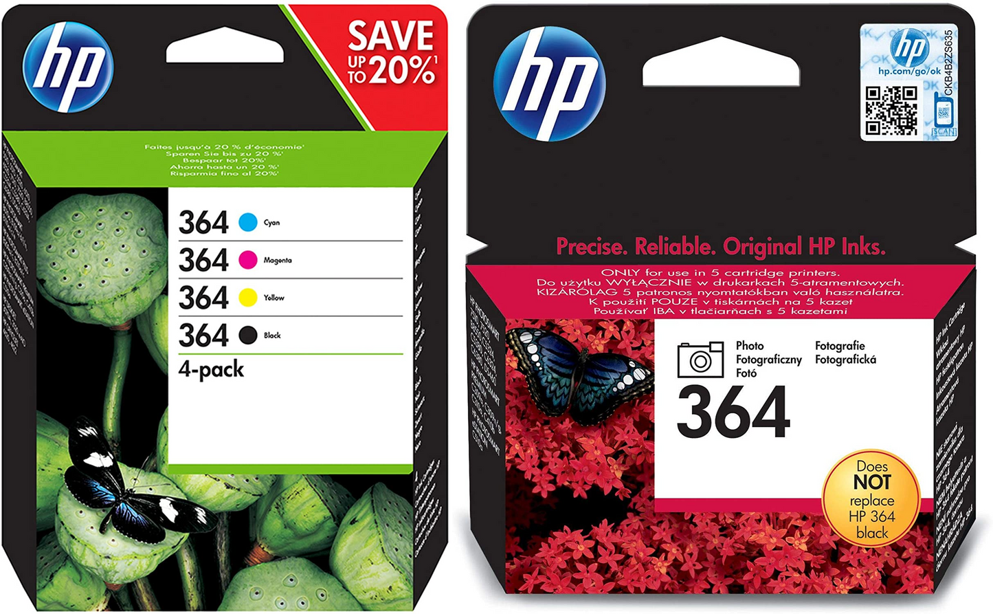 Genuine HP 364 Black Cyan Magenta Yellow + Photo Black Ink Cartridges N9J73AE