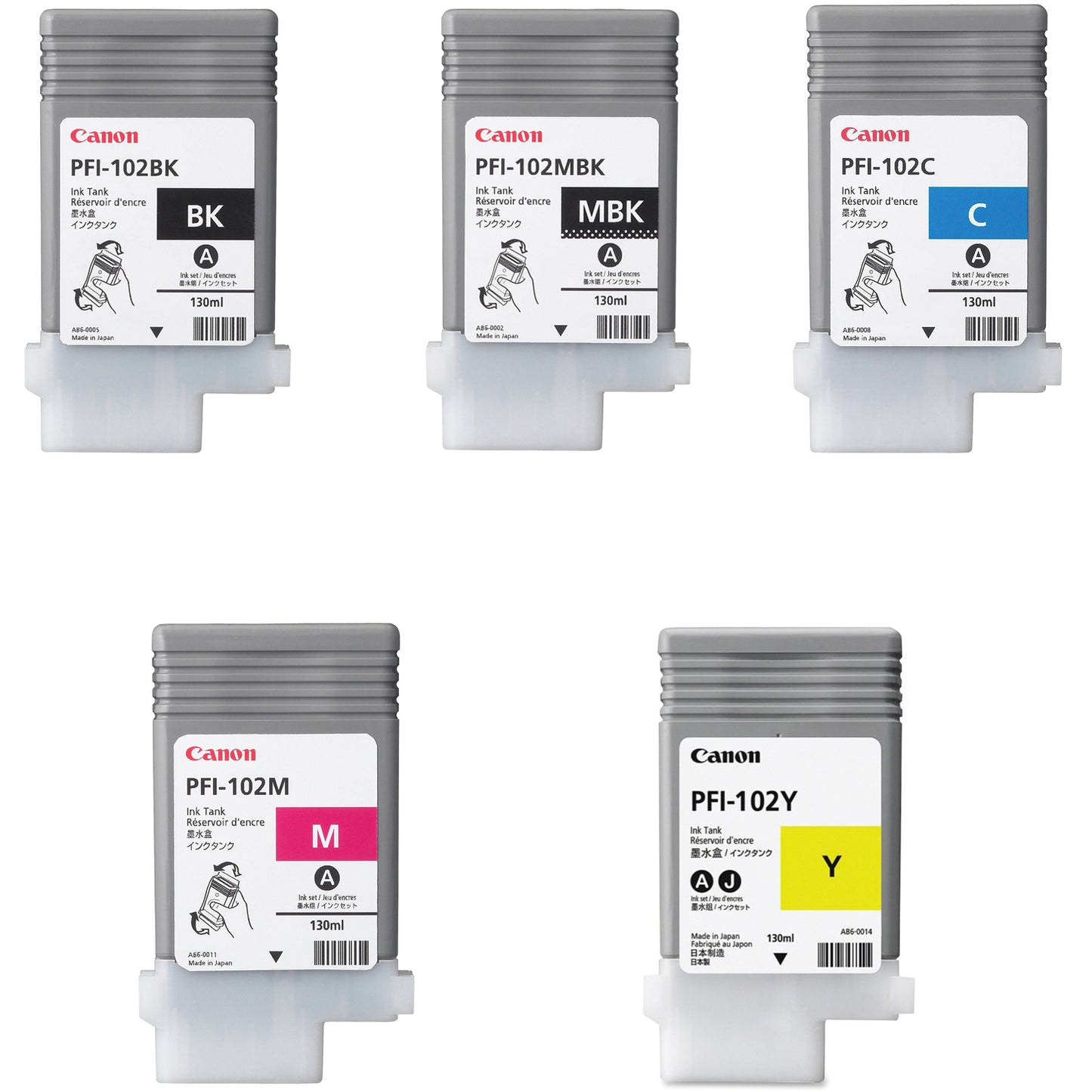 Genuine Canon PFI-102 Black/Matte Black/Cyan/Magenta/Yellow Ink Cartridge Full Set
