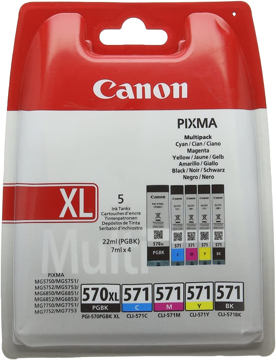 Genuine Canon PGI-570PGBK XL Black CLI-571 Cyan/Magenta/Yellow/Black Ink Cartridge