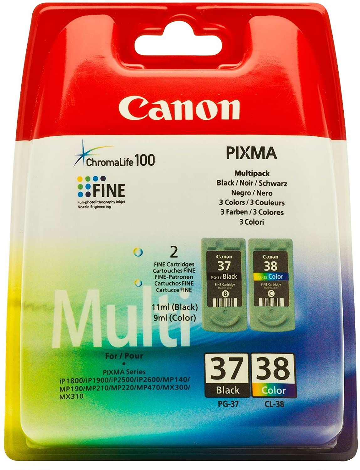 Genuine Canon PG-37 CL-38 Twin Pack Black + Colour Ink Cartridge Twin Pack