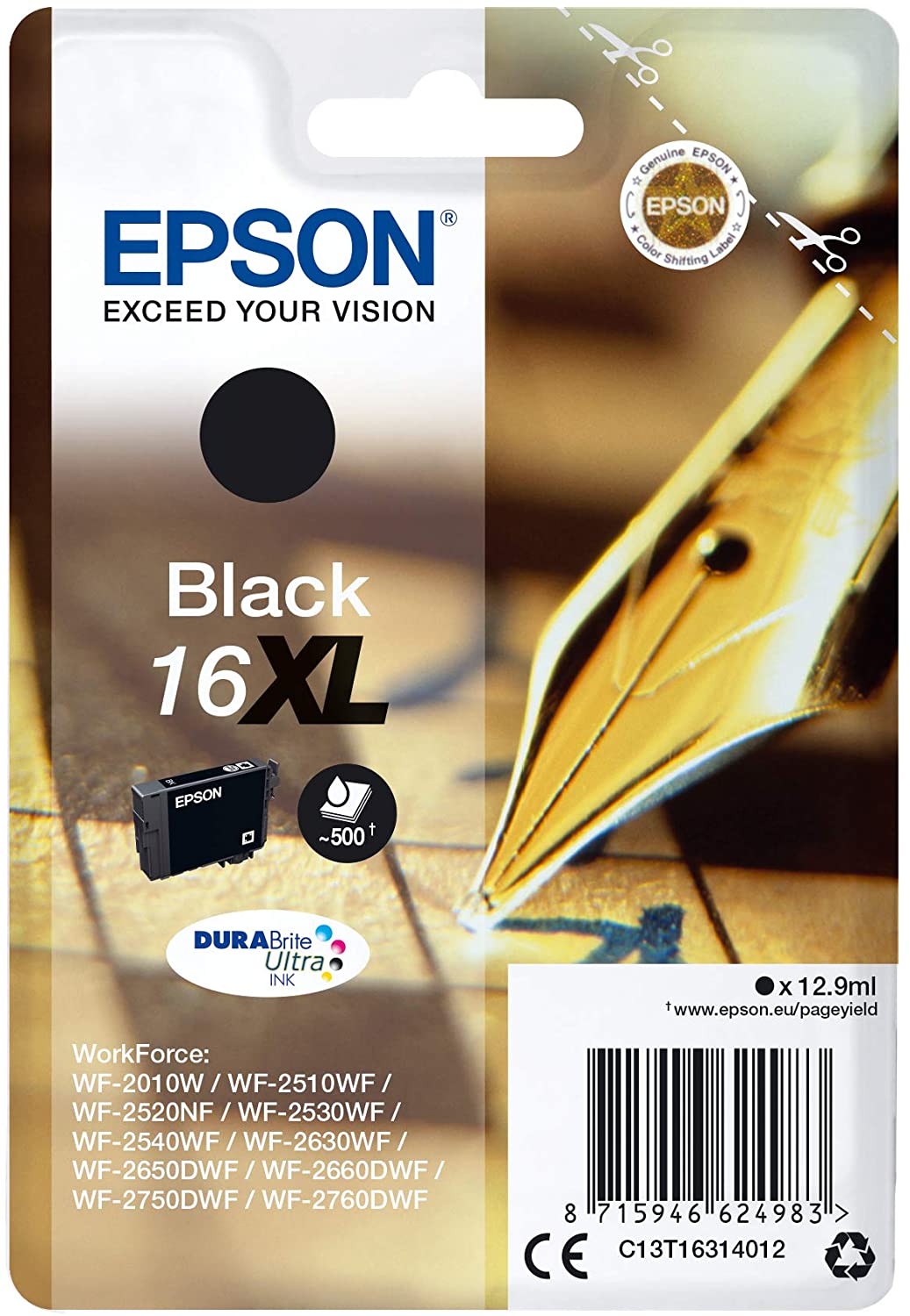 Genuine Epson 16XL Black Ink Cartridge Pen & Crossword