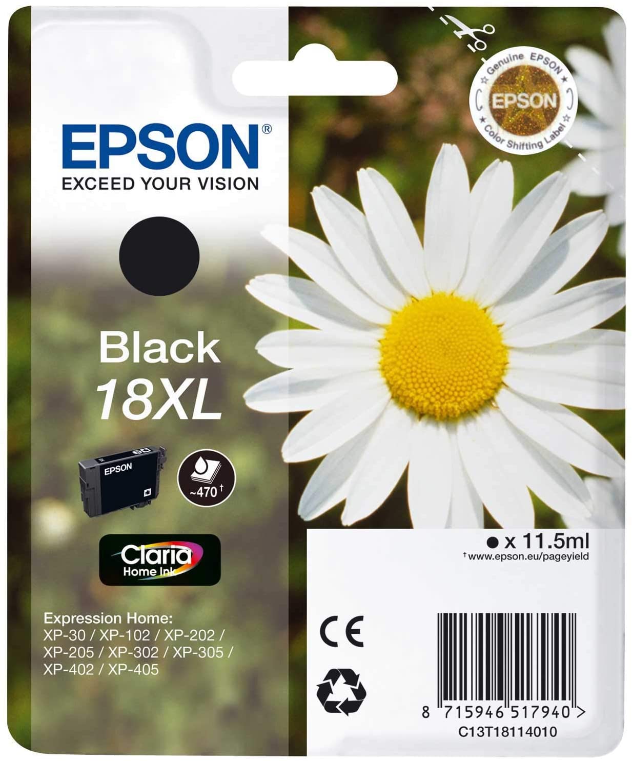 Genuine Epson 18XL Black Ink Cartridge C13T18114010
