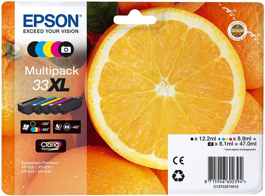 Genuine Epson 33XL Multipack Photo Black/Black/Cyan/Magenta/Yellow Ink Cartridge Oranges