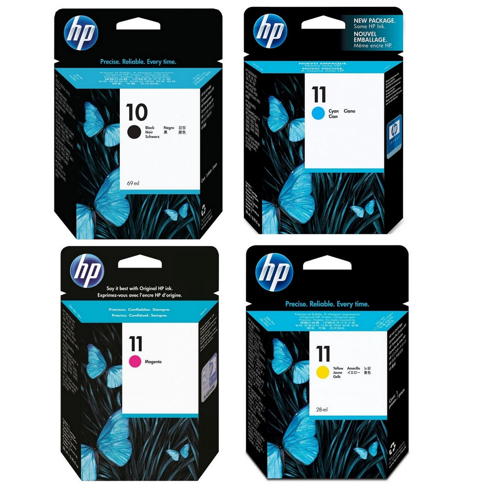 Genuine HP 10 Black + HP 11 Cyan Magenta Yellow Ink Cartridges C4844AE C4836AE C4837AE C4838AE