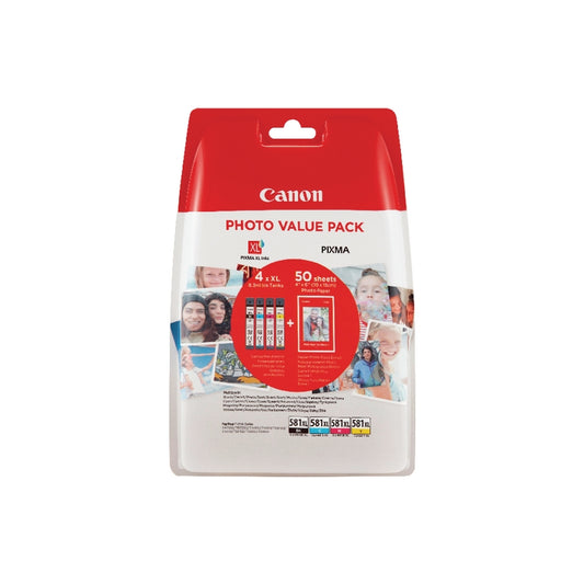 Genuine Canon CLI-581XL 4 Ink Cartridge Multipack + Photo Paper