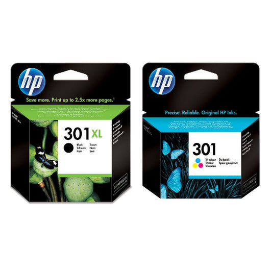 Genuine HP 301XL Black + 301 Tri-Colour Ink Cartridge Twin Pack