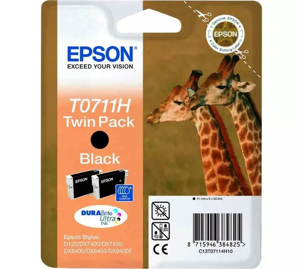 Genuine Epson T0711H Black Ink Cartridge Twin Pack