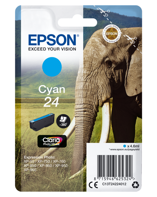 Genuine Epson 24 Cyan Ink Cartridge