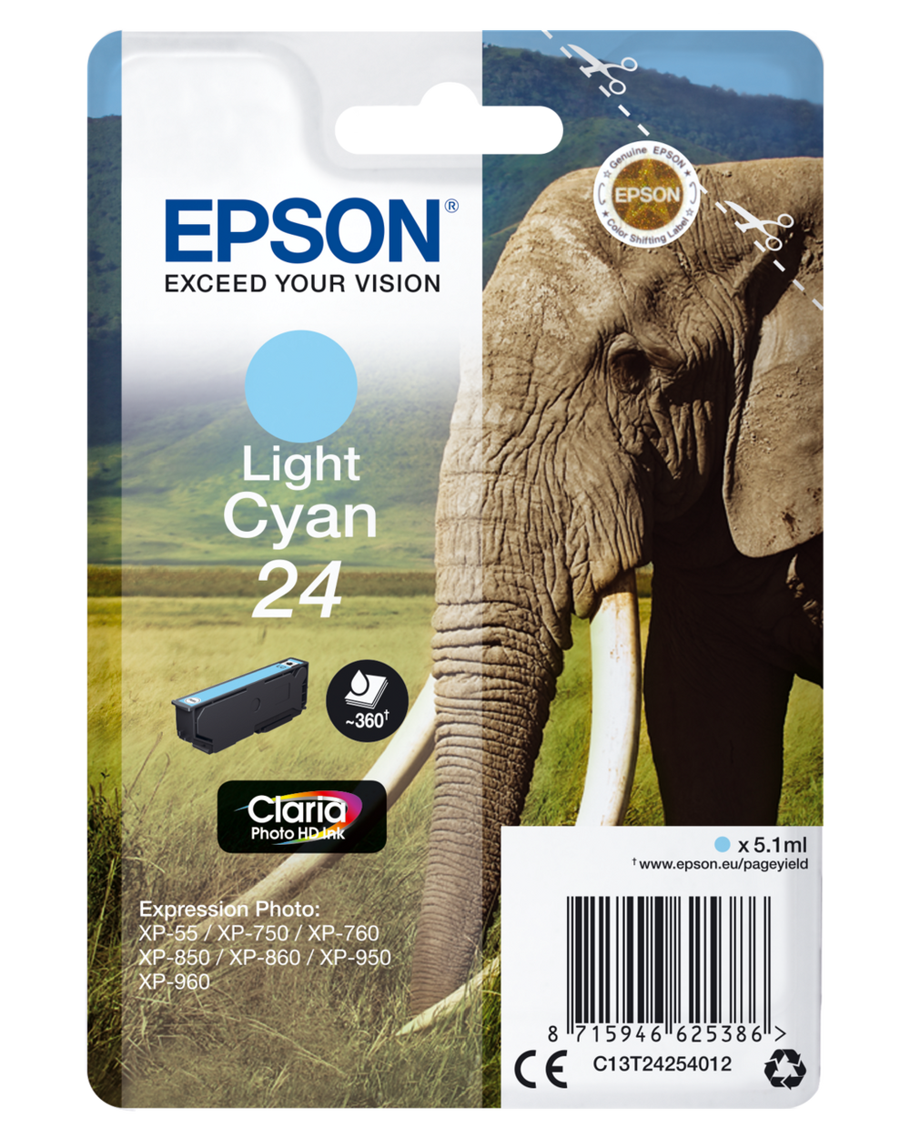 Genuine Epson 24 Light Cyan Ink Cartridge