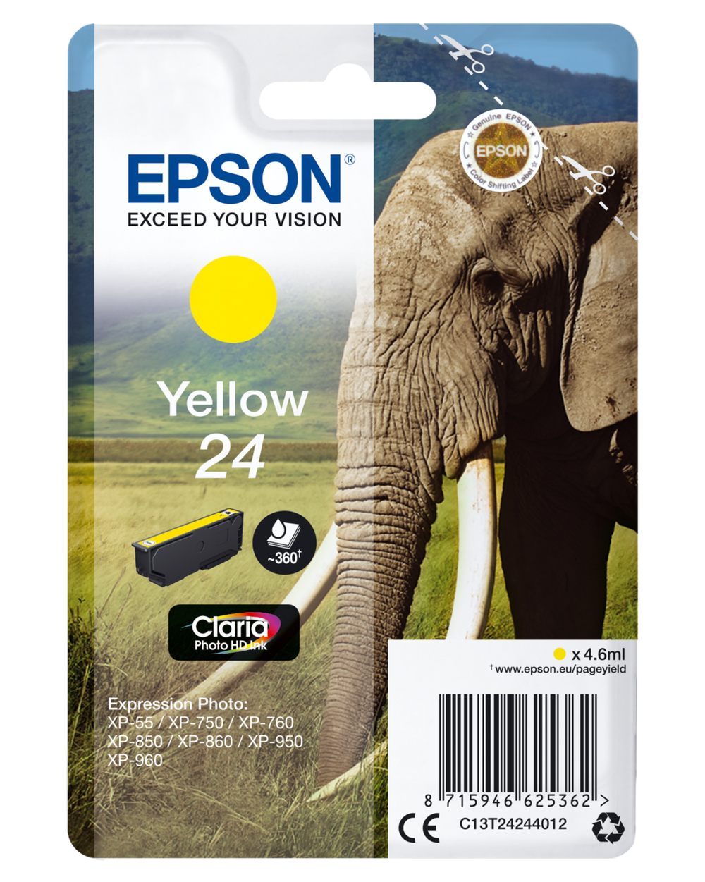 Genuine Epson 24 Yellow Ink Cartridge