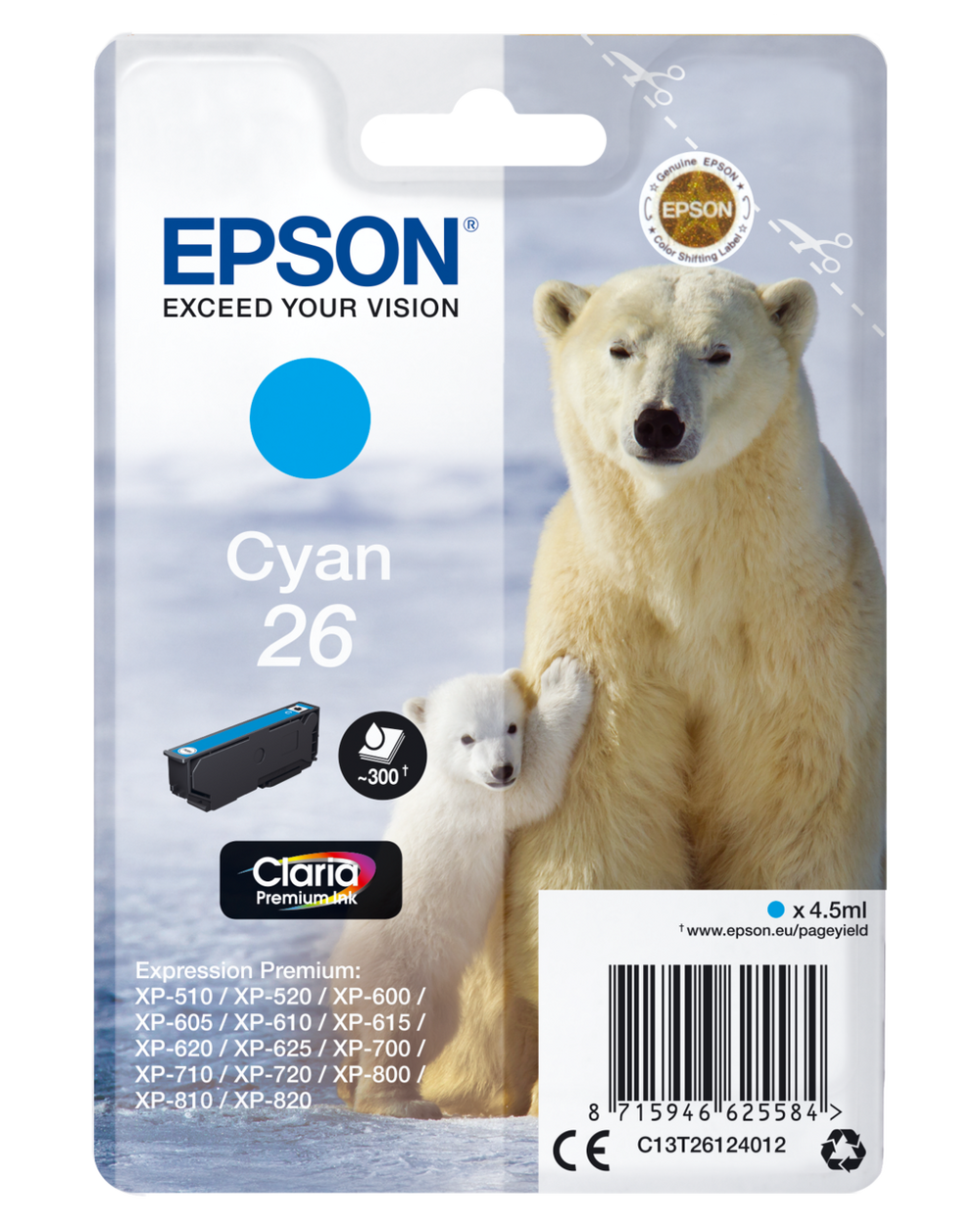 Genuine Epson 26 Cyan Ink Cartridge