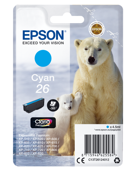Genuine Epson 26 Cyan Ink Cartridge