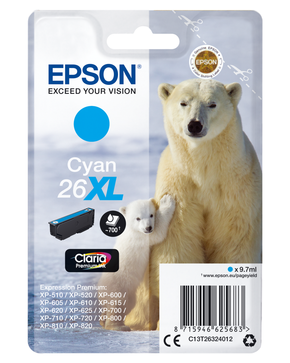 Genuine Epson 26XL Cyan Ink Cartridge