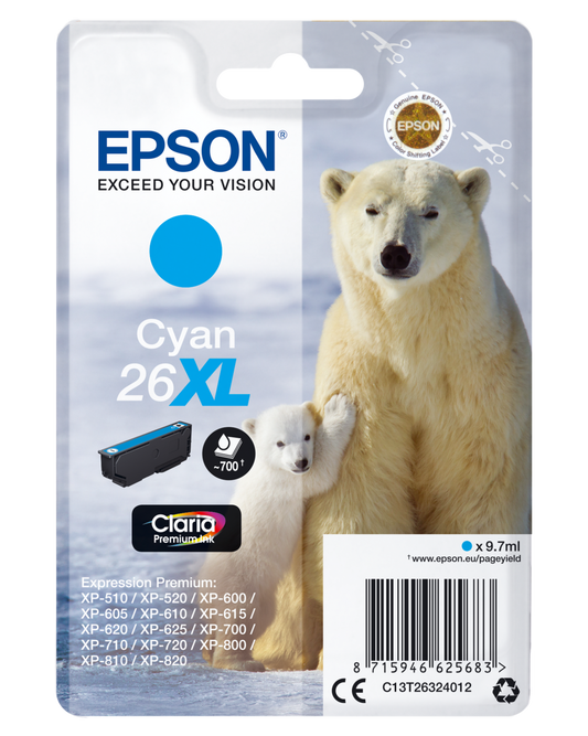 Genuine Epson 26XL Cyan Ink Cartridge