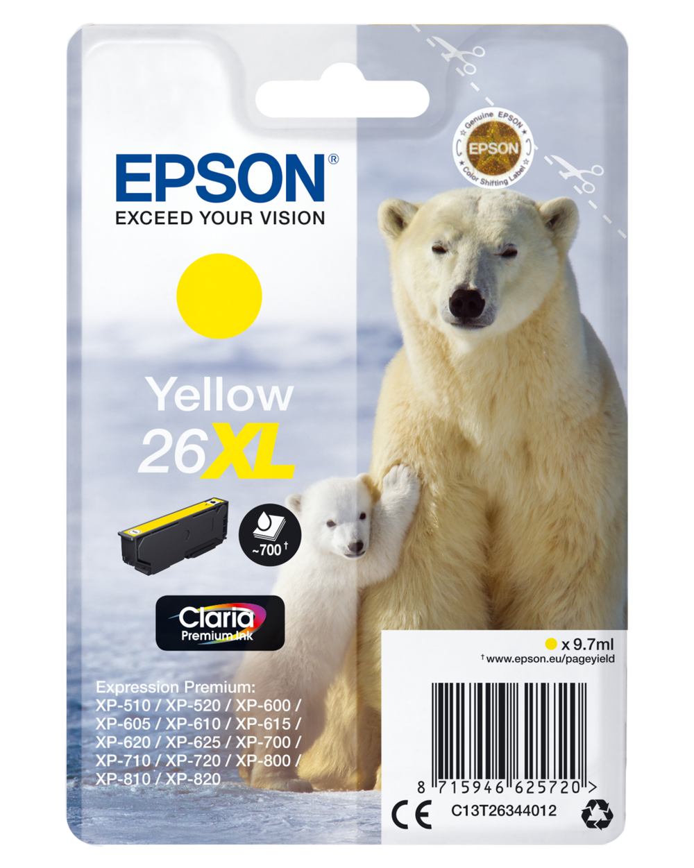 Genuine Epson 26XL Yellow Ink Cartridge