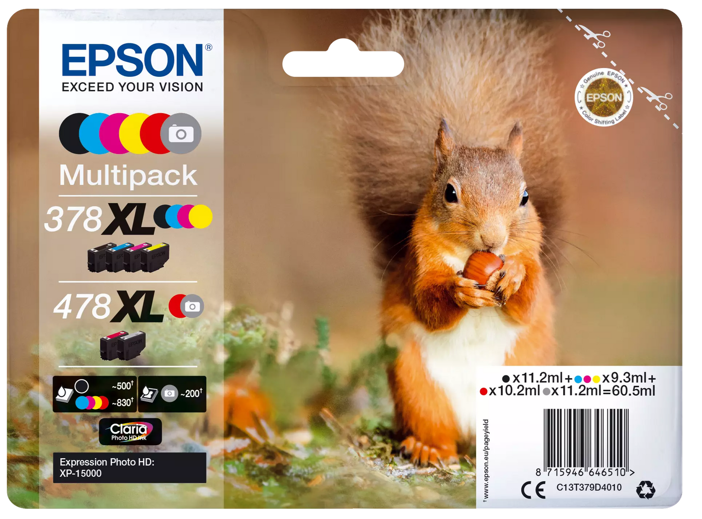 Genuine Epson 378XL/478XL 6 Colour Ink Cartridge Multipack C13T37984010