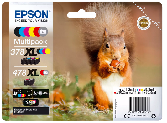 Genuine Epson 378XL/478XL 6 Colour Ink Cartridge Multipack C13T37984010