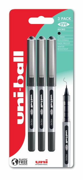 2 x uni-ball Eye Micro Rollerball Pen Packs | Fine (0.5 mm) | Black | 2 x 3 Count