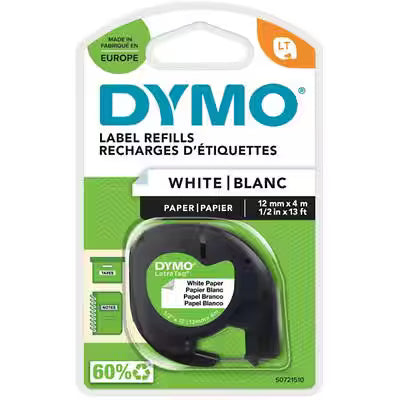 Dymo 91200 Black on White Paper Label Refills 12mm x 4m S0721510