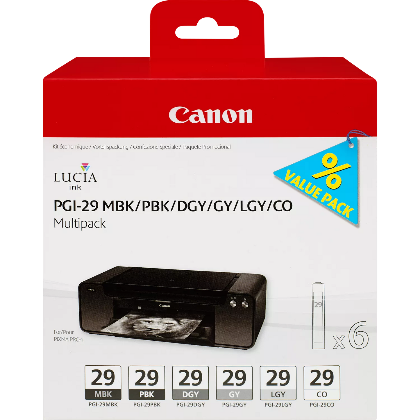 Genuine Canon PGI-29 MBK/PBK/DGY/GY/LGY/CO 6 Ink Cartridge Multipack 4868B018