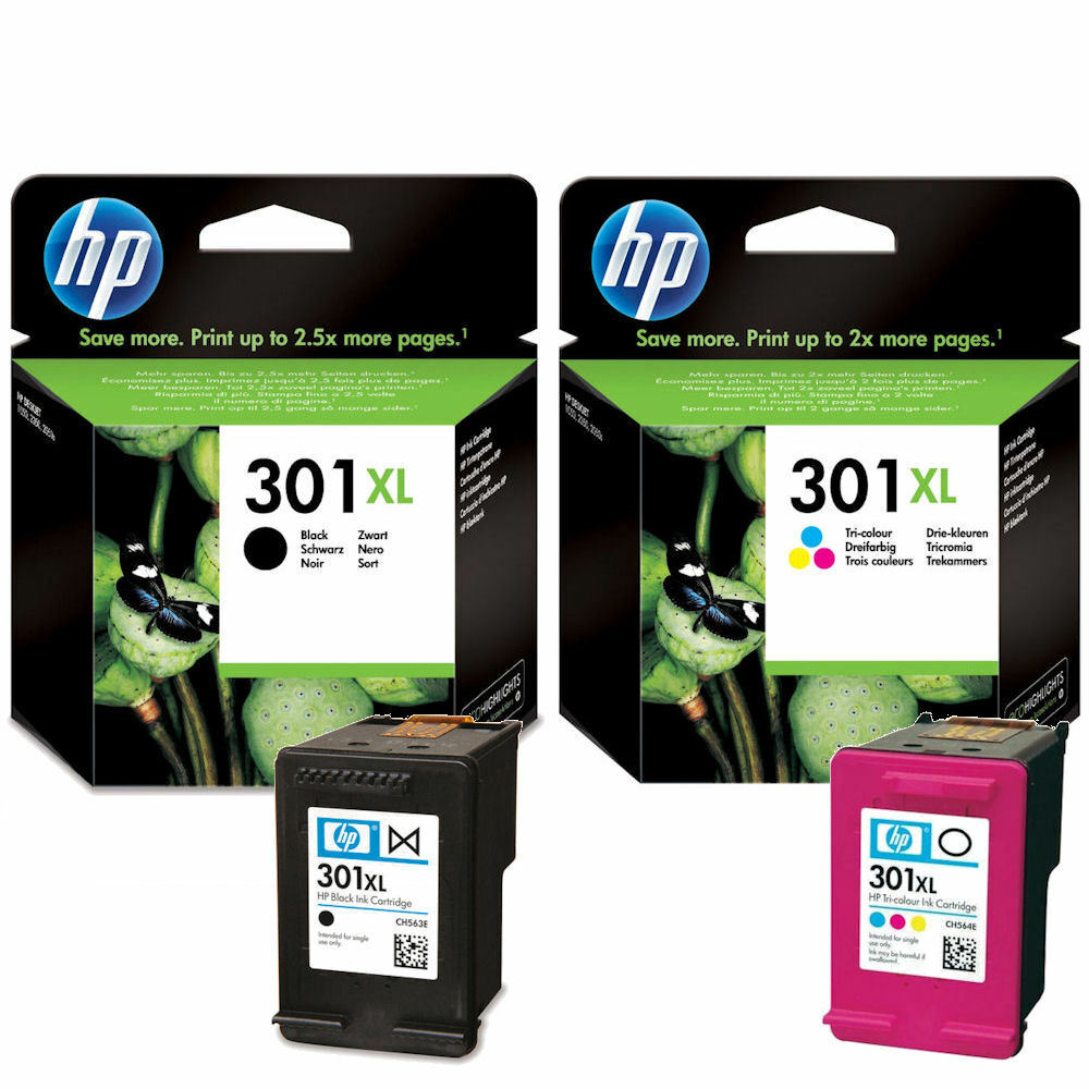 Genuine HP 301XL Black and Tri-Colour Twin Pack Ink Cartridges