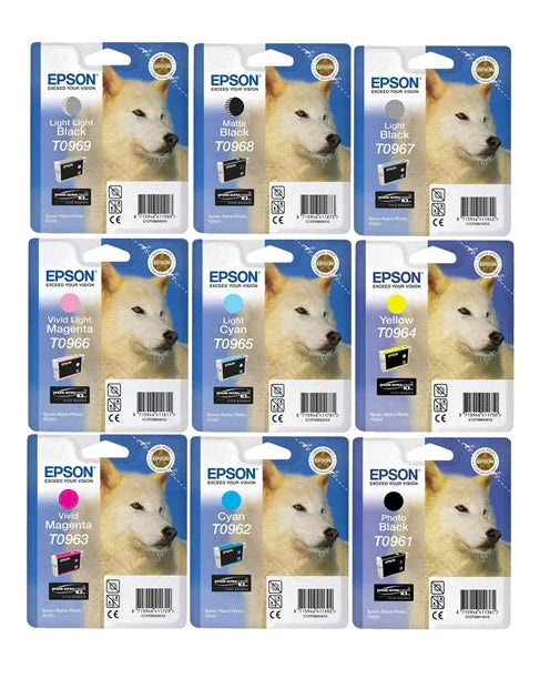 Genuine Epson T096 Full Set of 9 Ink Cartridges (Husky)