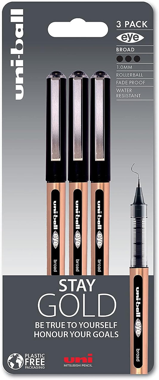 Uni-Ball Stay Gold 1.0mm Rollerball Pens 3 Pack (Black)