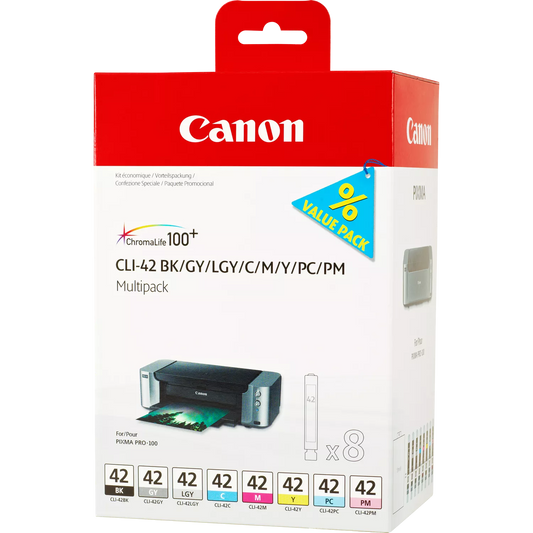 Genuine Canon CLI-42 BK/GY/LGY/C/M/Y/PC/PM 8 Ink Cartridge Multipack 6384B010