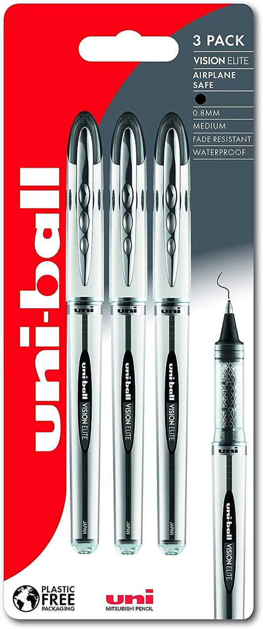 2 x uni-ball Vision Elite Pen Packs | Medium (0.8 mm) | Black | 2 x 3 Count