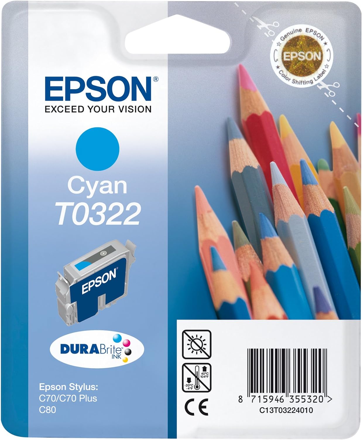 Genuine Epson T0322 Cyan Ink Cartridge
