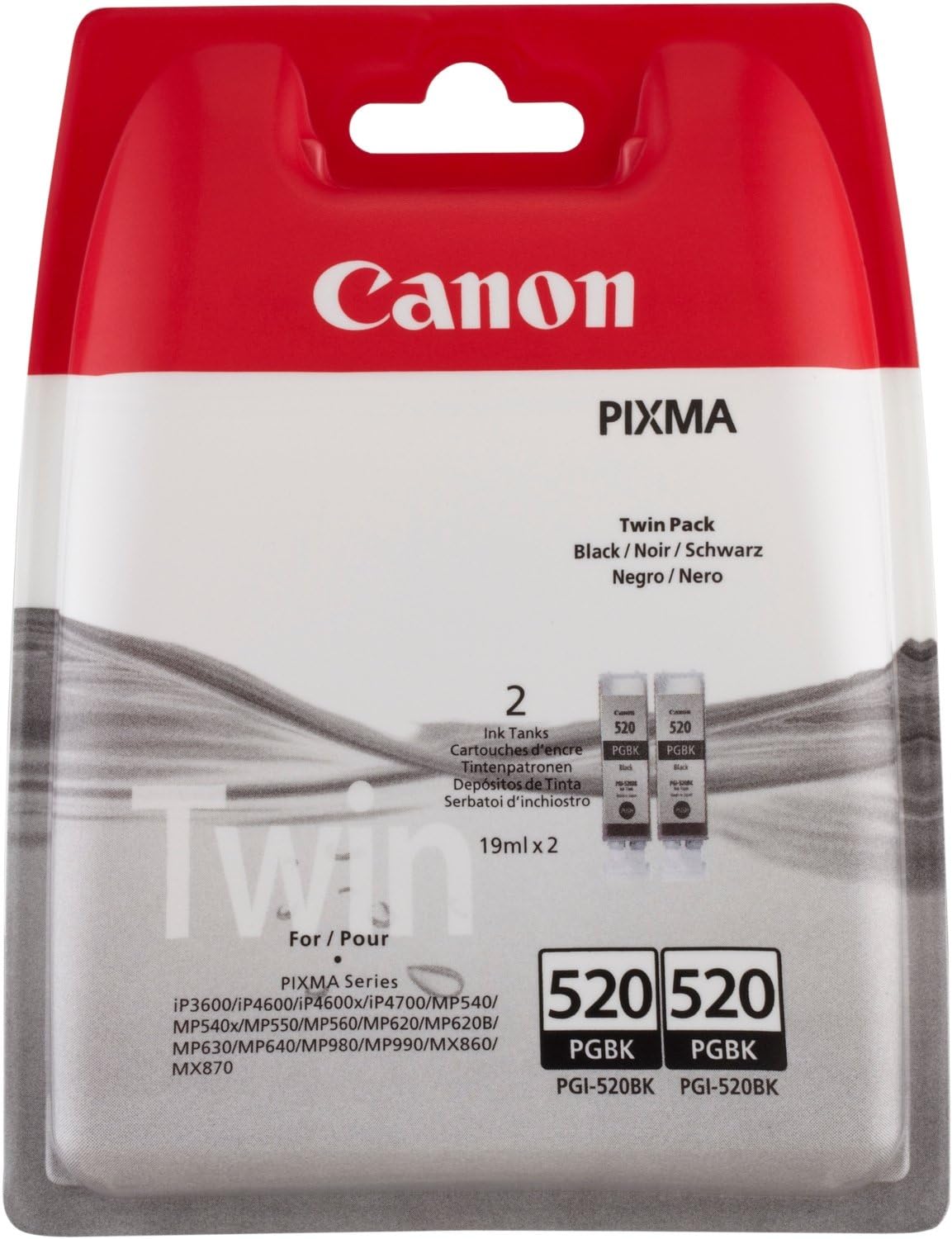 Genuine Canon PGI-520 Black Ink Cartridge Twin Pack